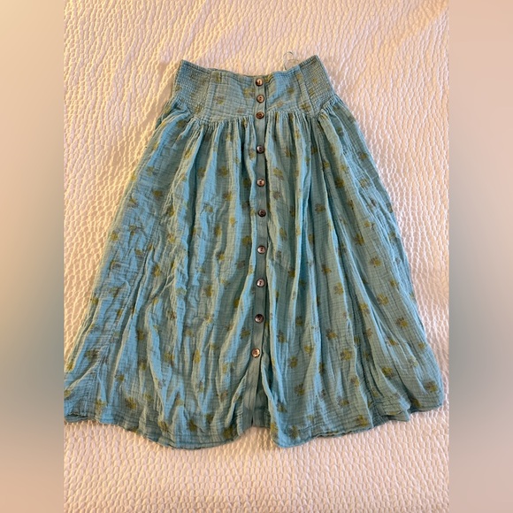Free People Iris Corset Teal Button-Down Skirt Set Pinky Combo Nile Blue M L XL - Picture 8 of 10
